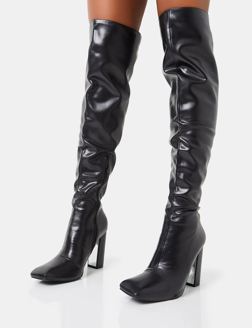Cheap Lasta Pu Rounded Square Toe Block Heeled Over The Knee Boots Heeled Boots | Over The Knee Boots