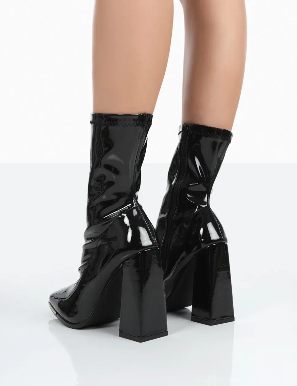 Discount Liberty Black Patent Sock Block Heeled Ankle Boots Sock Boots | Ankle Boots