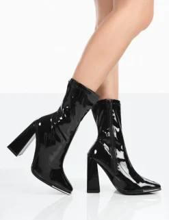 Discount Liberty Wide Fit Patent Sock Block Heeled Ankle Boots Wide Fit Boots | Wide Fit Boots