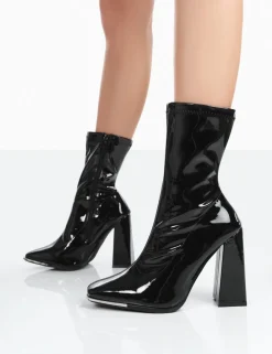 Discount Liberty Wide Fit Patent Sock Block Heeled Ankle Boots Wide Fit Boots | Wide Fit Boots