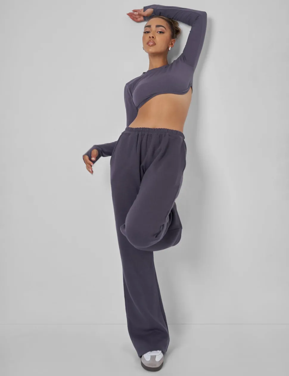 Online Long Sleeve Underbust Crop Top Dark Sculpt & Leisure | Kaiia The Label