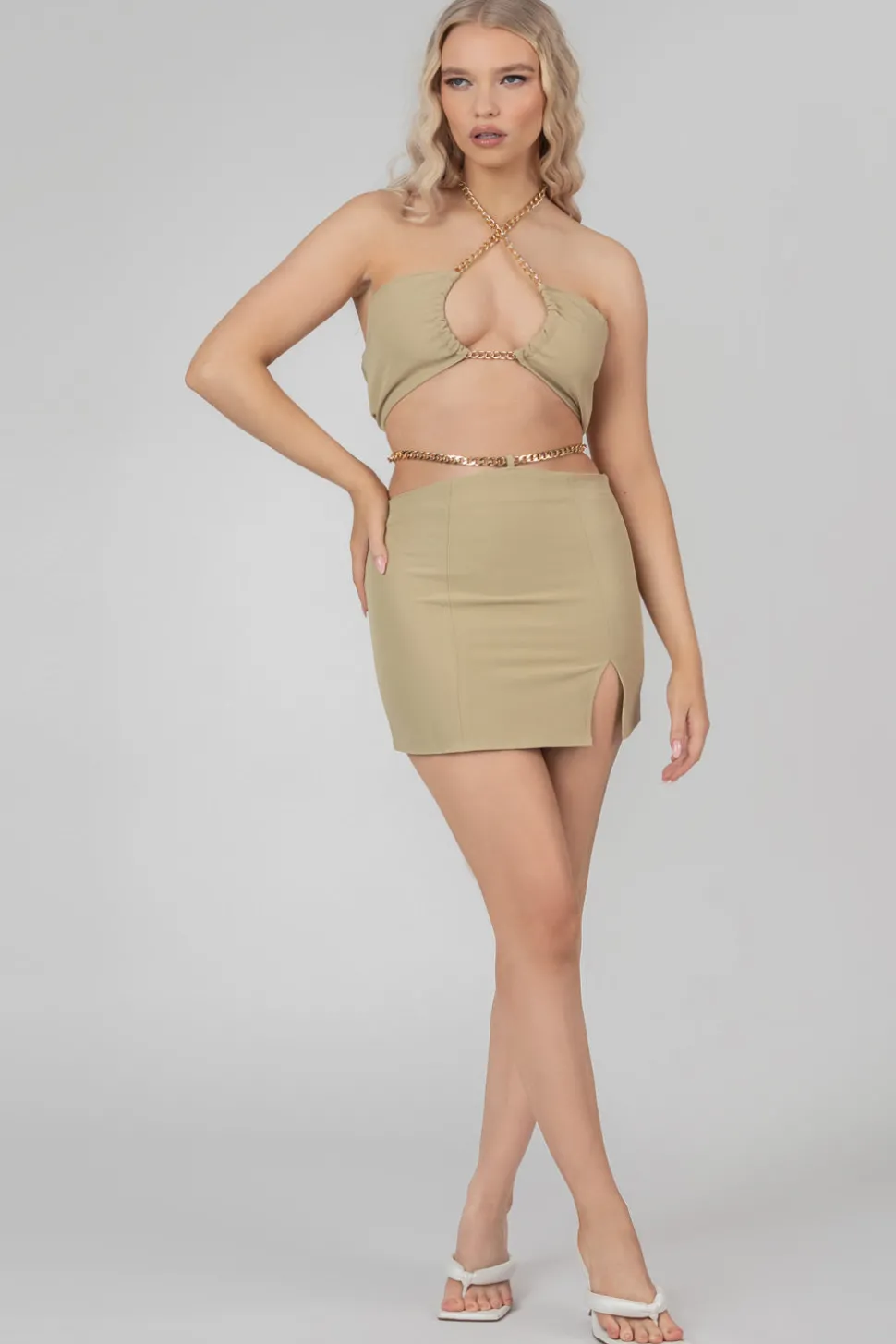 Store Loop Ruching Chain Strap Bra Top Sage Sculpt & Leisure | Kaiia The Label