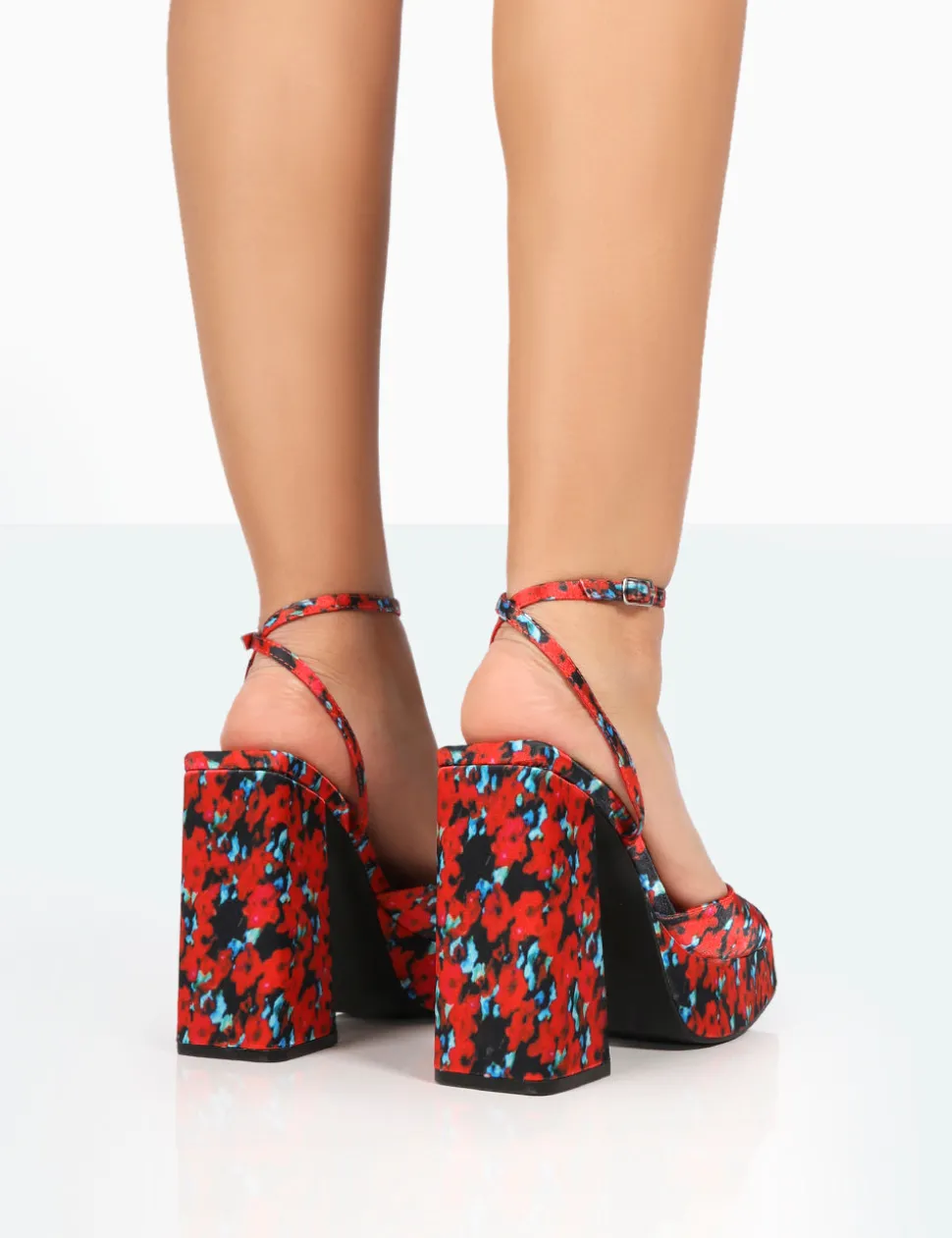 Fashion Lyle Floral Satin Square Toe Block Platform High Heels Block Heels | Platform Heels