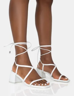 Fashion Mabel Pu Ankle Tie Mid Block Heeled Sandals Lace Up Heels | Block Heels