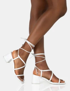 Fashion Mabel Pu Ankle Tie Mid Block Heeled Sandals Lace Up Heels | Block Heels