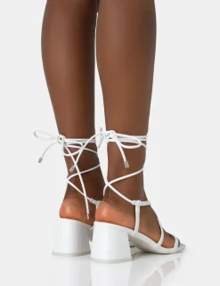 Fashion Mabel Pu Ankle Tie Mid Block Heeled Sandals Lace Up Heels | Block Heels
