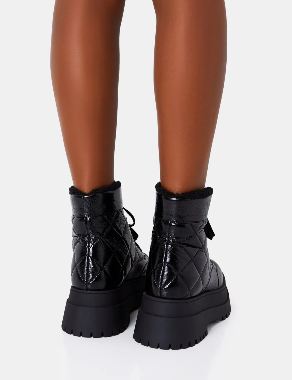 Online Magda Black Patent Quilted Chunky Sole Rounded Toe Ankle Boots Chunky Boots | Ankle Boots