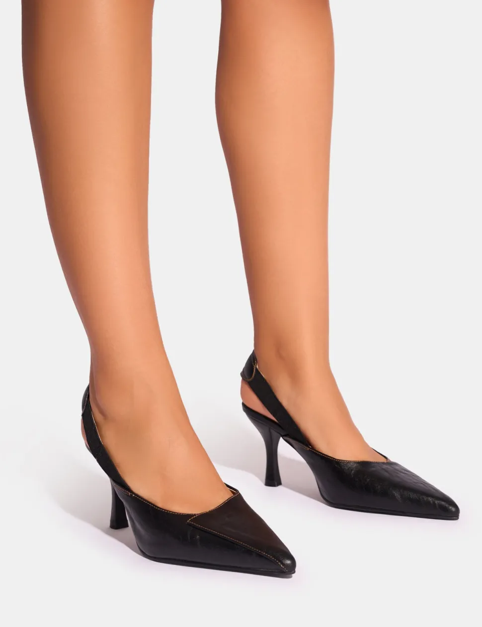 Outlet Malia Vintage Fold Over Detail Cushioned Slingback Court Heels Court Heels