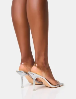 Discount Merge Up Wide Fit Perspex Square Toe Slingback Mid Heels Wide Fit Heels | Wide Fit Heels