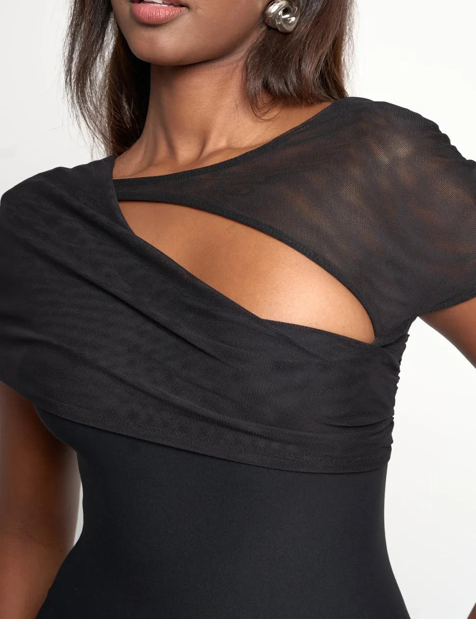 Hot Mesh Sleeve Slinky Cut Out Mini Dress Sculpt & Leisure | Kaiia The Label