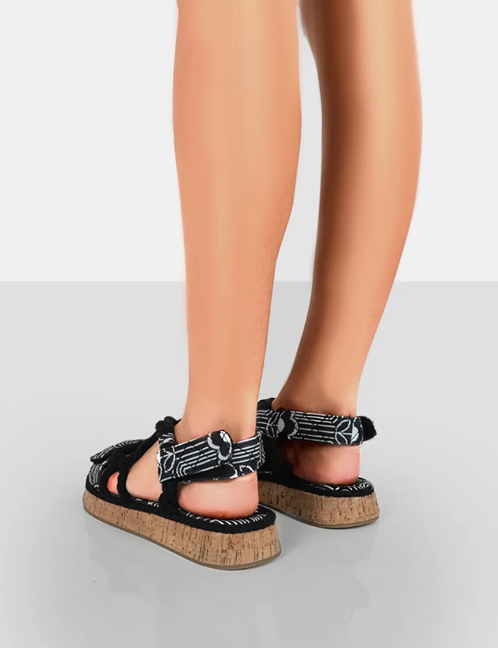 Best Sale Miami Printed Rope Flatform Lace Up Sandals Flats