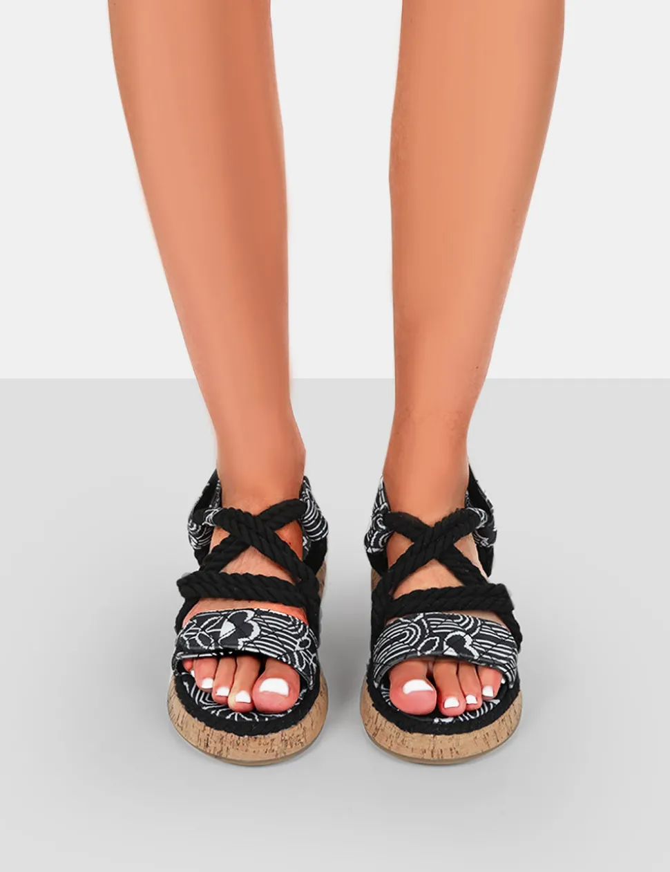 Best Sale Miami Printed Rope Flatform Lace Up Sandals Flats