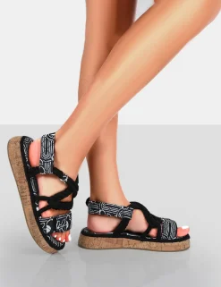 Hot Miami Wide Fit Printed Rope Flatform Lace Up Sandals Wide Fit Flats | Flats