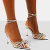 Best Sale Midnight Wide Fit Wrap Around Diamante Bow Pointed Toe High Heel Back In Stock | Wide Fit Heels