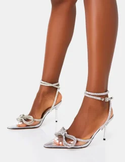 Outlet Midnight Mid heel Perspex Wrap Around Diamante Bow Pointed Toe Back In Stock | 4