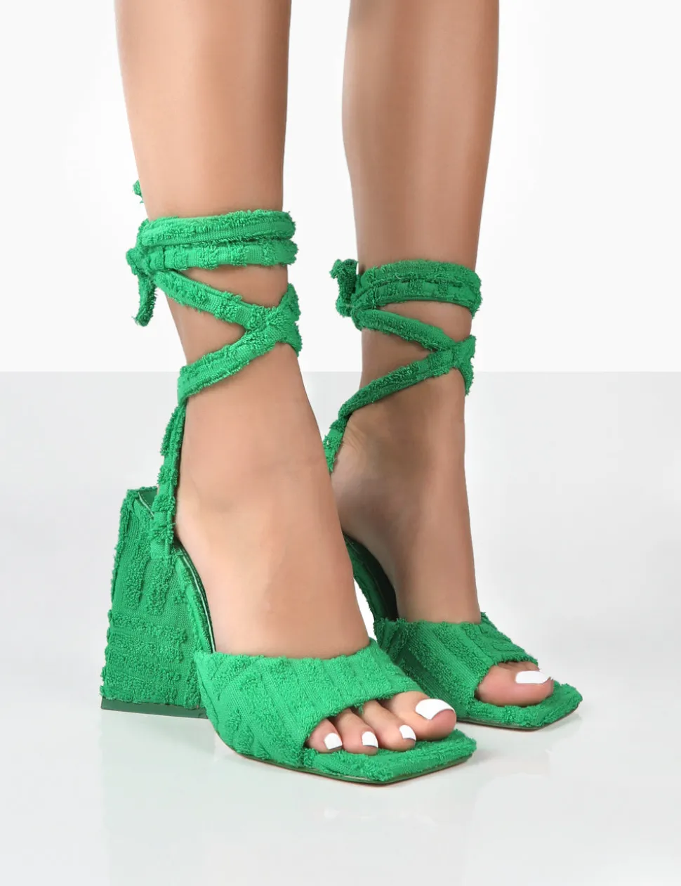 Cheap Mojito Towelling Lace Up Pyramid Block Heels Back In Stock | 4" Heels