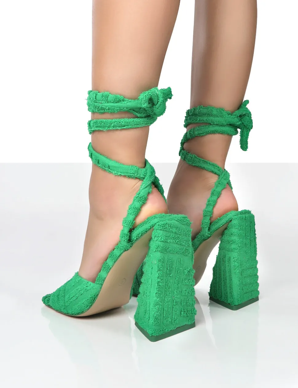 Cheap Mojito Towelling Lace Up Pyramid Block Heels Back In Stock | 4" Heels