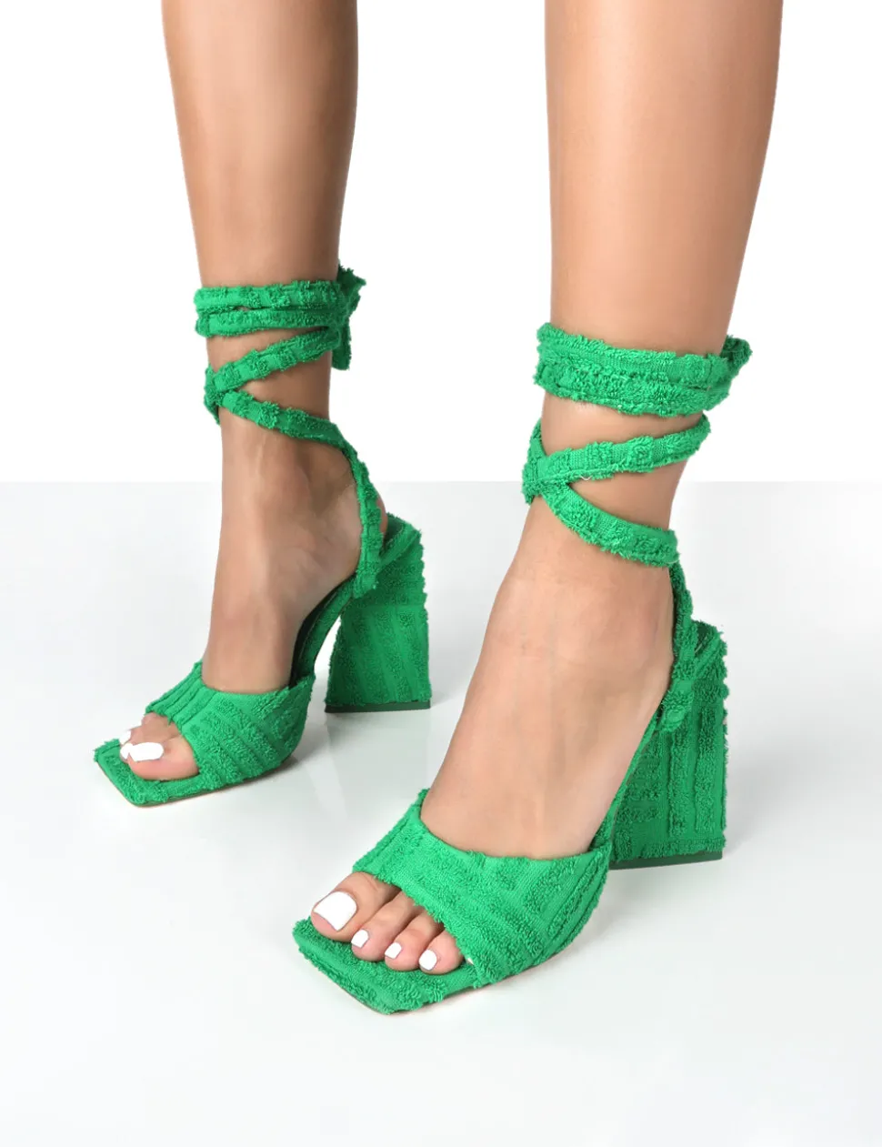 Cheap Mojito Towelling Lace Up Pyramid Block Heels Back In Stock | 4" Heels