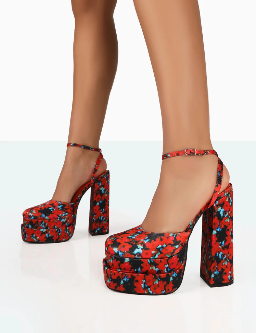 Online Moonchild Floral Satin Closed Toe Statement Platform Block Heels Platform Heels