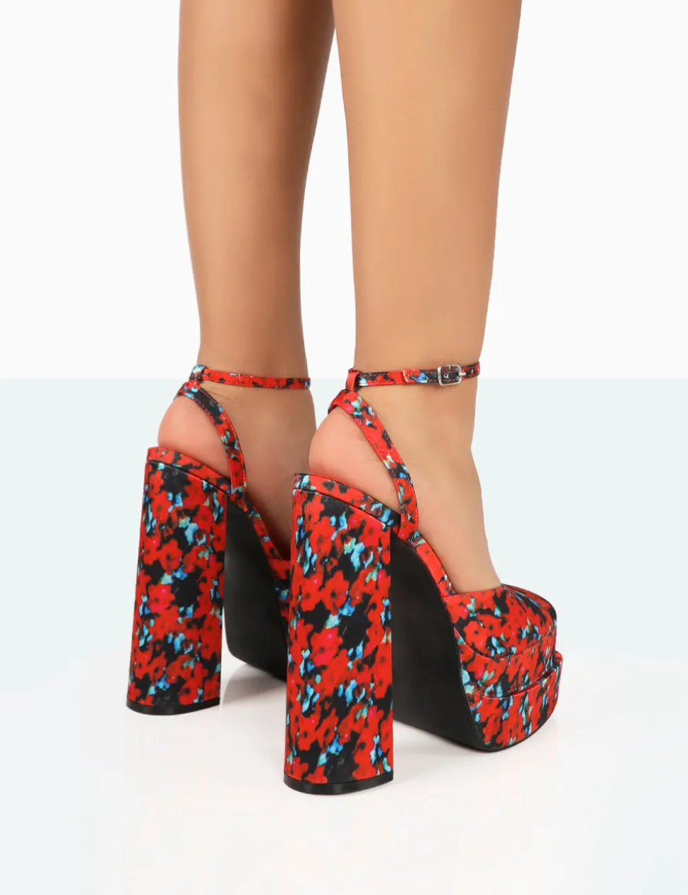 Online Moonchild Floral Satin Closed Toe Statement Platform Block Heels Platform Heels