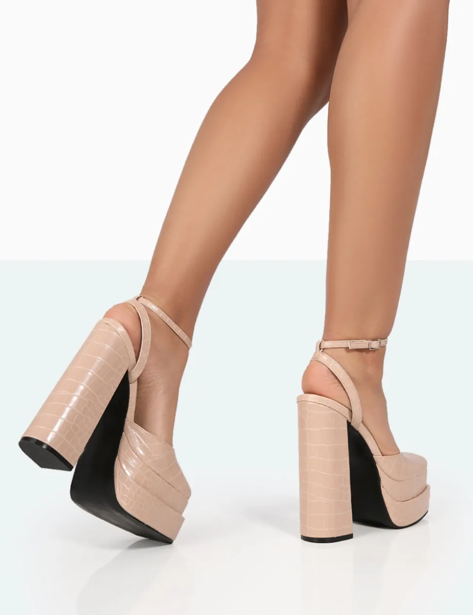 Online Moonchild Stone Croc Closed Toe Statement Platform Block Heels Platform Heels | Block Heels