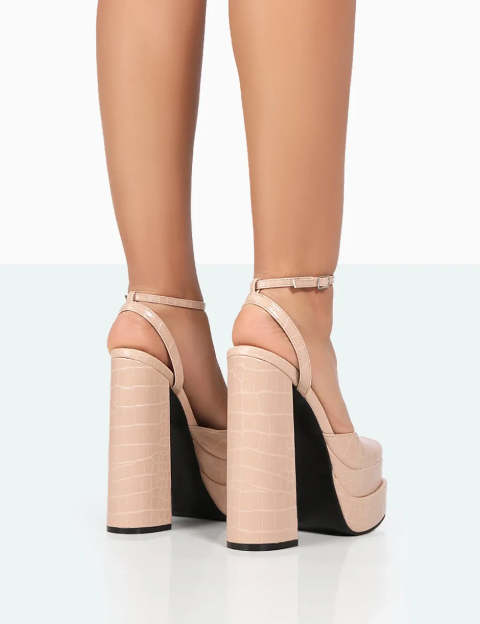 Online Moonchild Stone Croc Closed Toe Statement Platform Block Heels Platform Heels | Block Heels