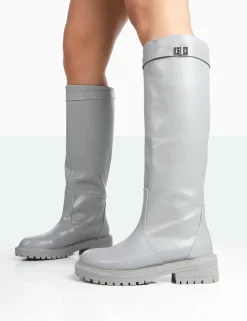 Fashion More Fun PU Round Toe Chunky Sole Knee High Boots Flat Boots | Knee High Boots