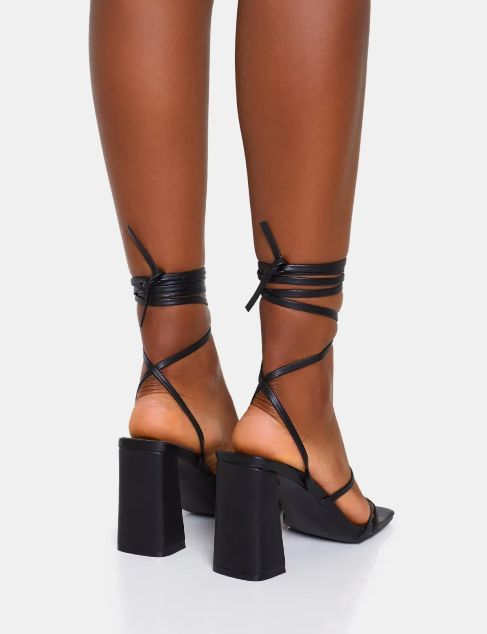 Shop Natty Pu Lace Up Square Toe Mid Block Heels Square Toe Heels | Lace Up Heels