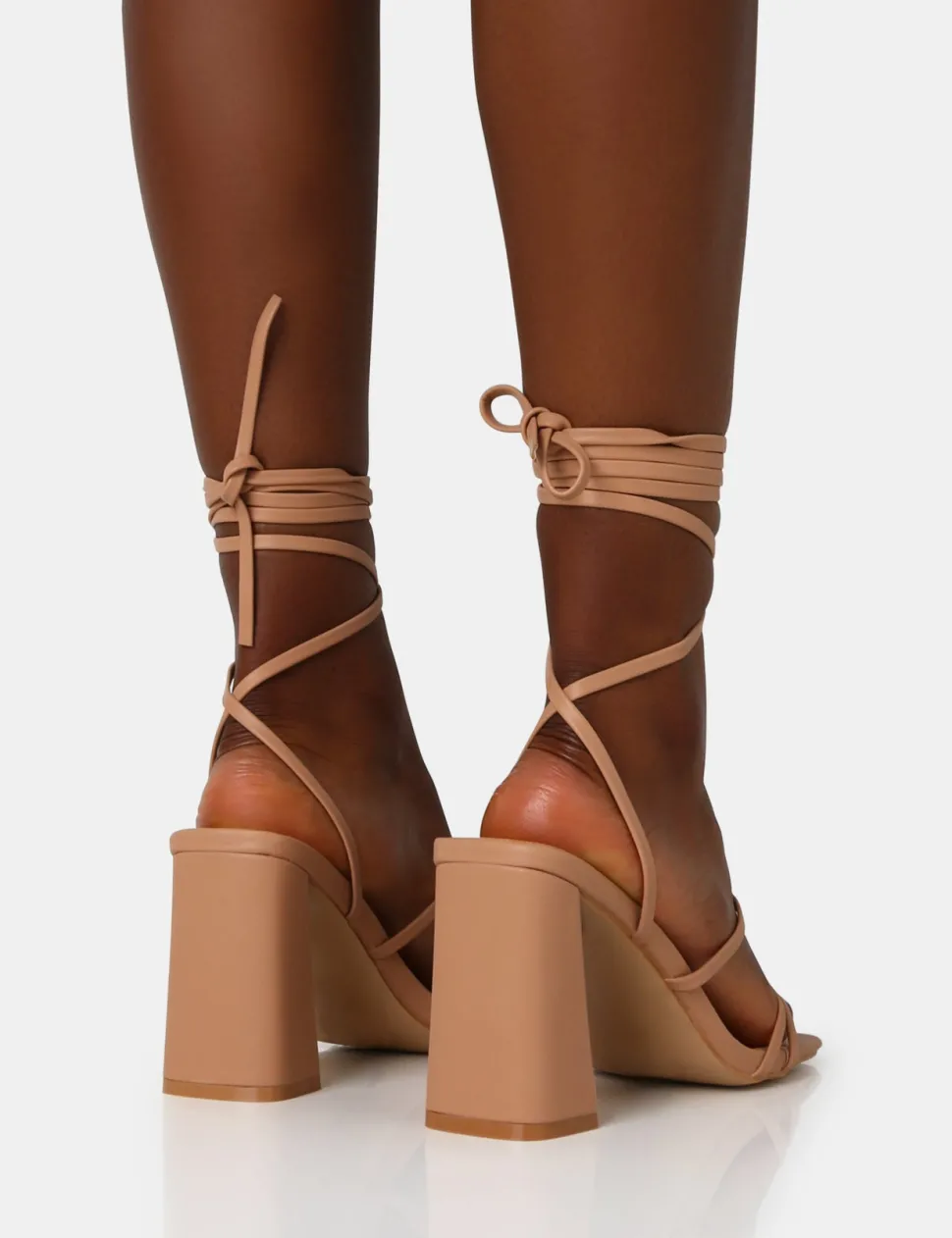 New Natty Wide Fit Nude Pu Lace Up Square Toe Mid Block Heels Wide Fit Block Heels | Wide Fit Heels