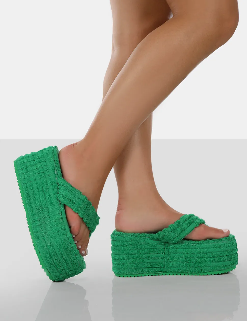 Cheap Nell Green Terry Towelling Platform Wedge Flip Flop Sandals Flats | Wedges