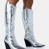 Clearance Nevada Metallic Western Cowboy Block Heel Knee High Boots Block Heels | Western Boots