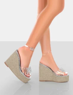 Fashion Ocean Beach Patent Bow Platform Wedge Heels 5