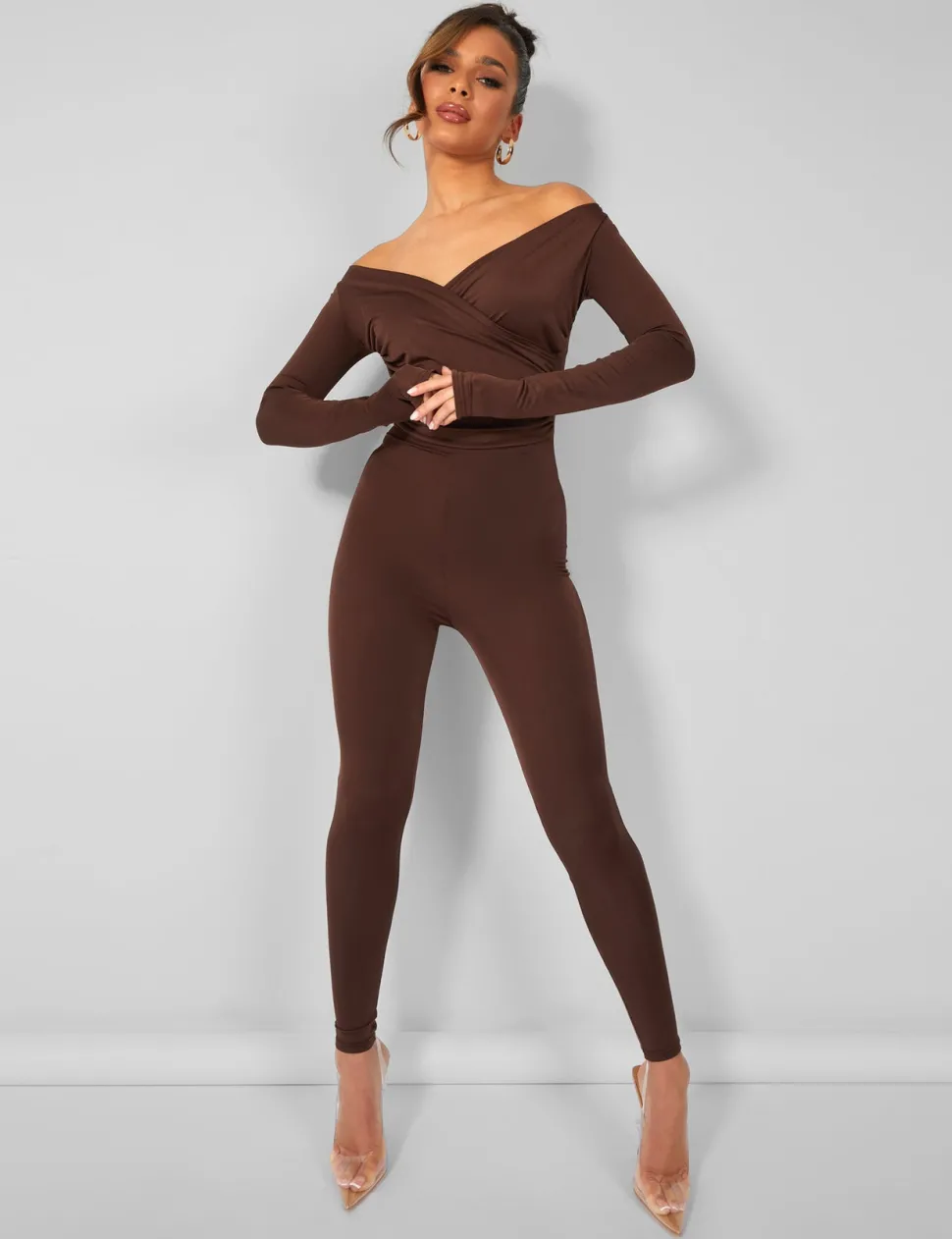 Store Off Shoulder Ruched Long Sleeve Jumpsuit Back In Stock | Jumpsuits & Playsuits