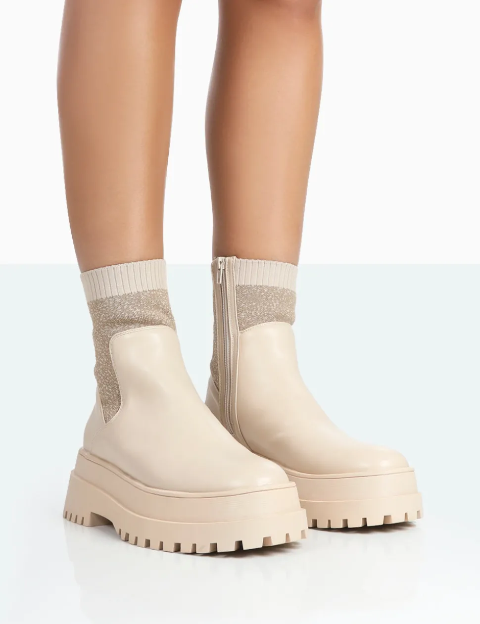 Flash Sale Paloma Nude Boucle Knit Platform Chunky Sole Sock Ankle Boots Sock Boots | Ankle Boots