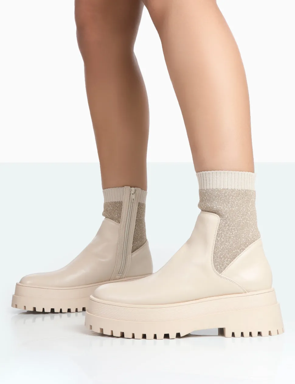 Flash Sale Paloma Nude Boucle Knit Platform Chunky Sole Sock Ankle Boots Sock Boots | Ankle Boots