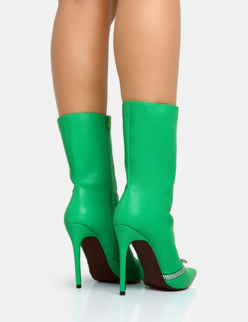 Cheap Pitstop Green Pu Zip Detail Pointed Toe Stiletto Heel Ankle Boots High Heels | Heeled Boots