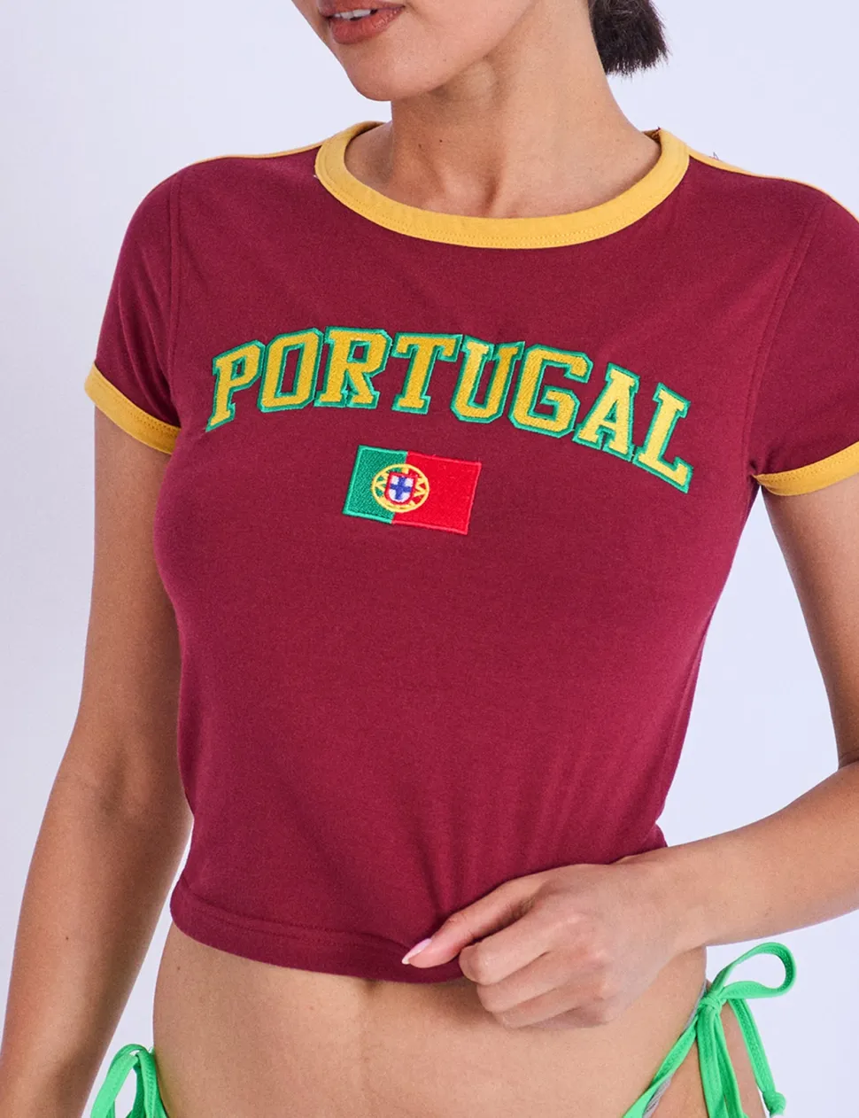 Hot Portugal Contrast Trim Baby Tee Sculpt & Leisure | Kaiia The Label
