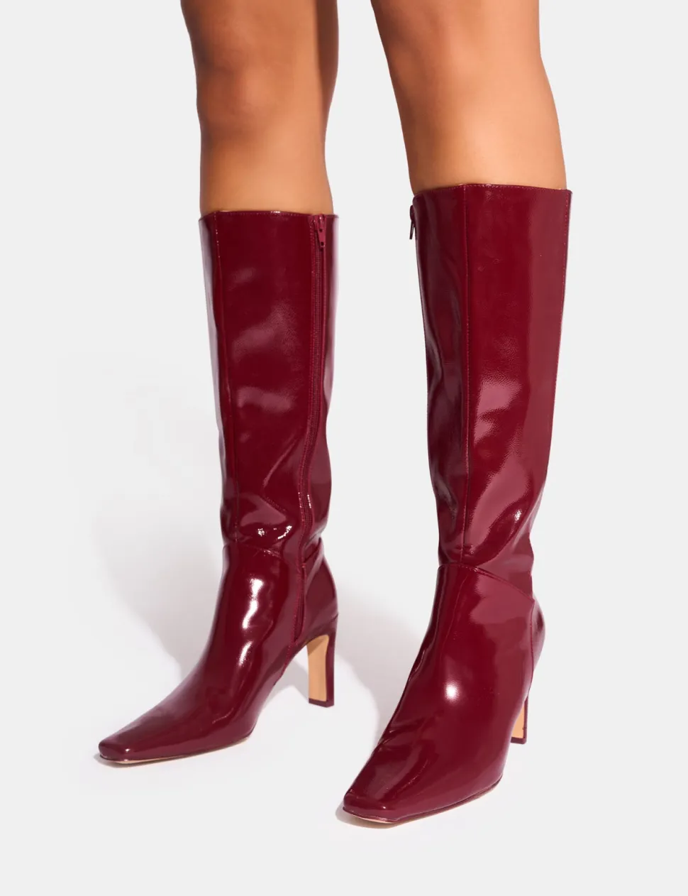 Flash Sale Pose Patent Zip Knee High Slim Block Heeled Boots Block Heels | Heeled Boots