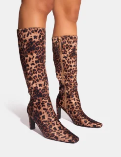 Shop Pose Zip Up Knee High Slim Block Heeled Boots Block Heels | Heeled Boots