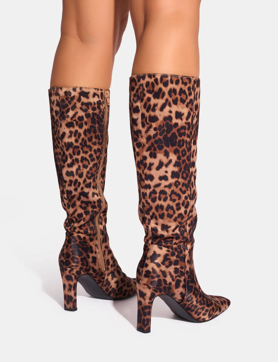 Shop Pose Zip Up Knee High Slim Block Heeled Boots Block Heels | Heeled Boots