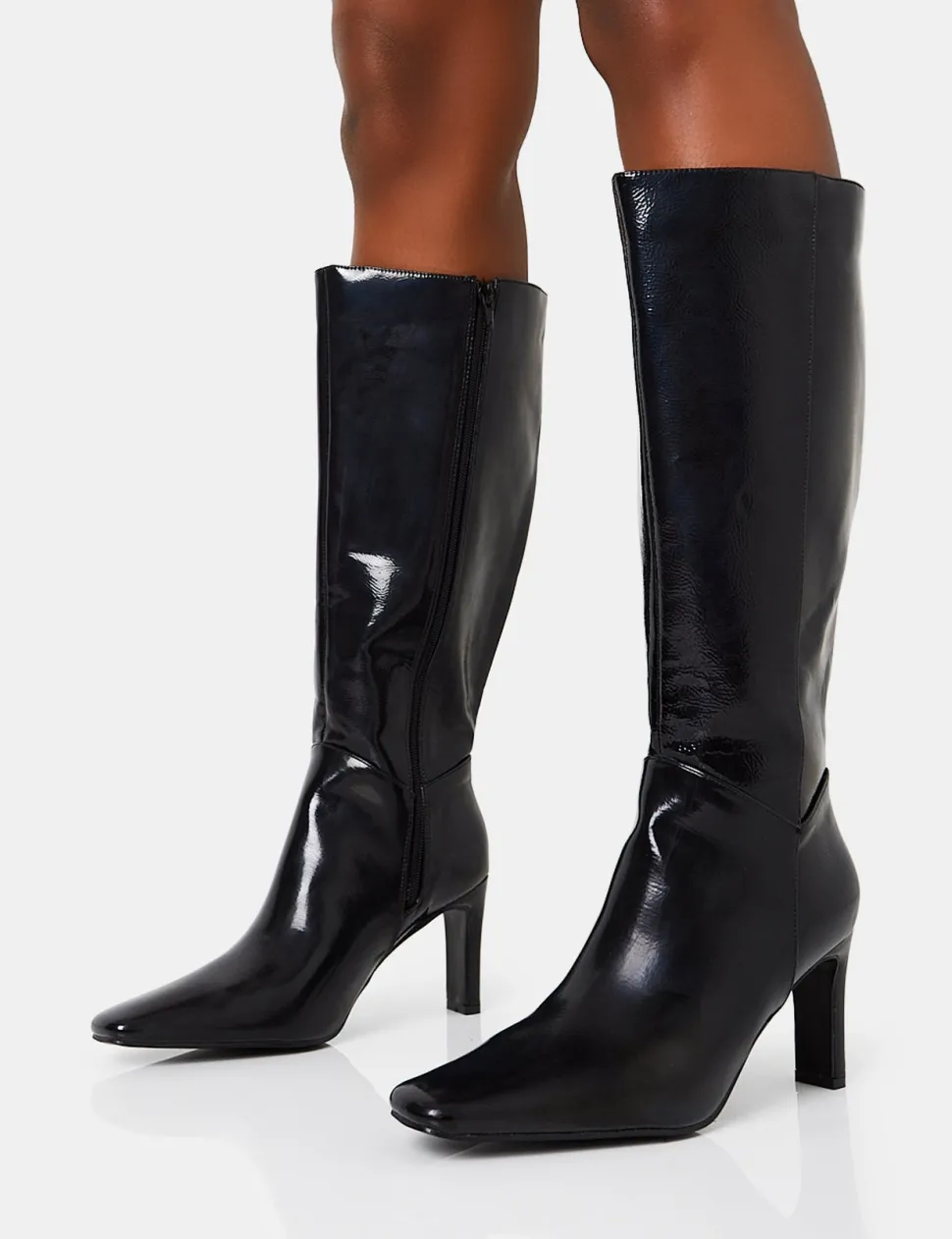 Best Sale Pose Wide Fit Textured Zip Up Knee High Slim Block Heeled Boots Wide Fit Boots | Wide Fit Boots