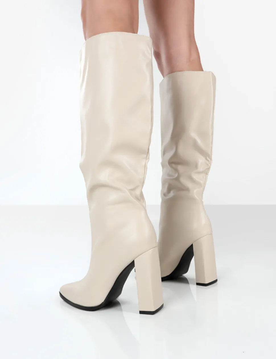 New Posie Stone Pu Knee High Block Heel Boots Heeled Boots | Knee High Boots