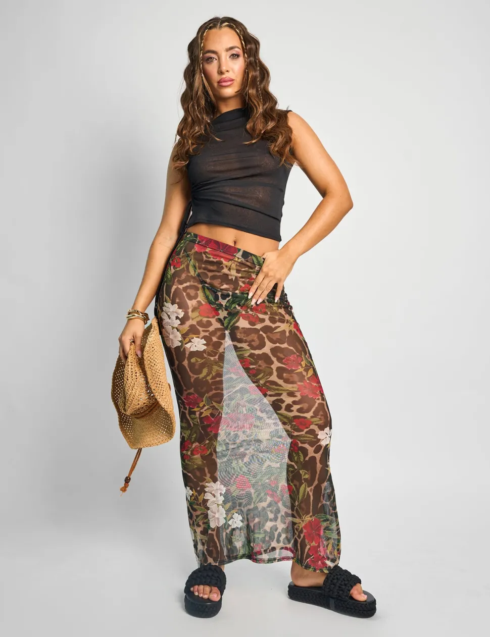 Flash Sale Printed Mesh Maxi Skirt Co-ords | Skirts