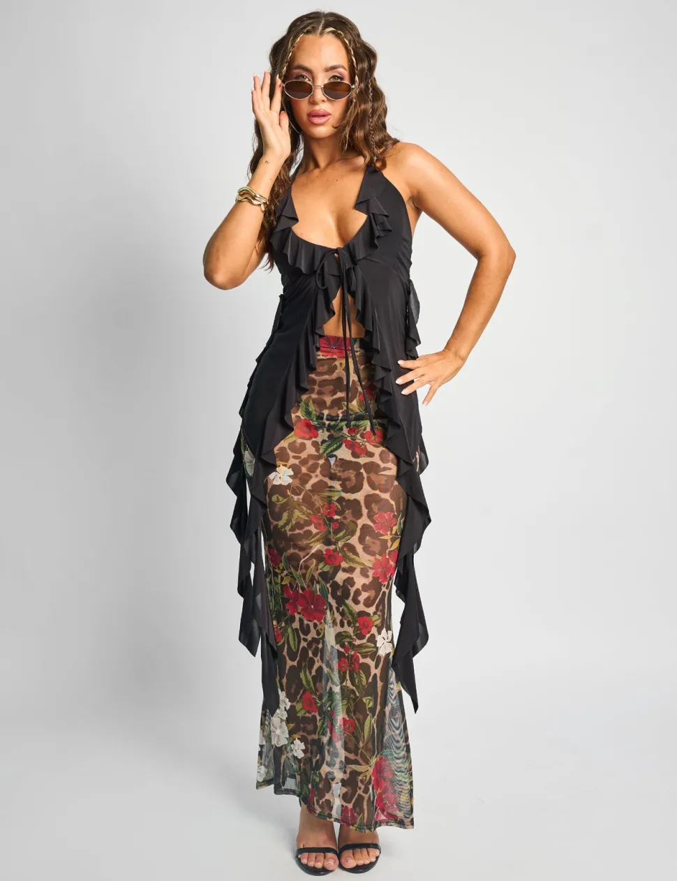 Flash Sale Printed Mesh Maxi Skirt Co-ords | Skirts