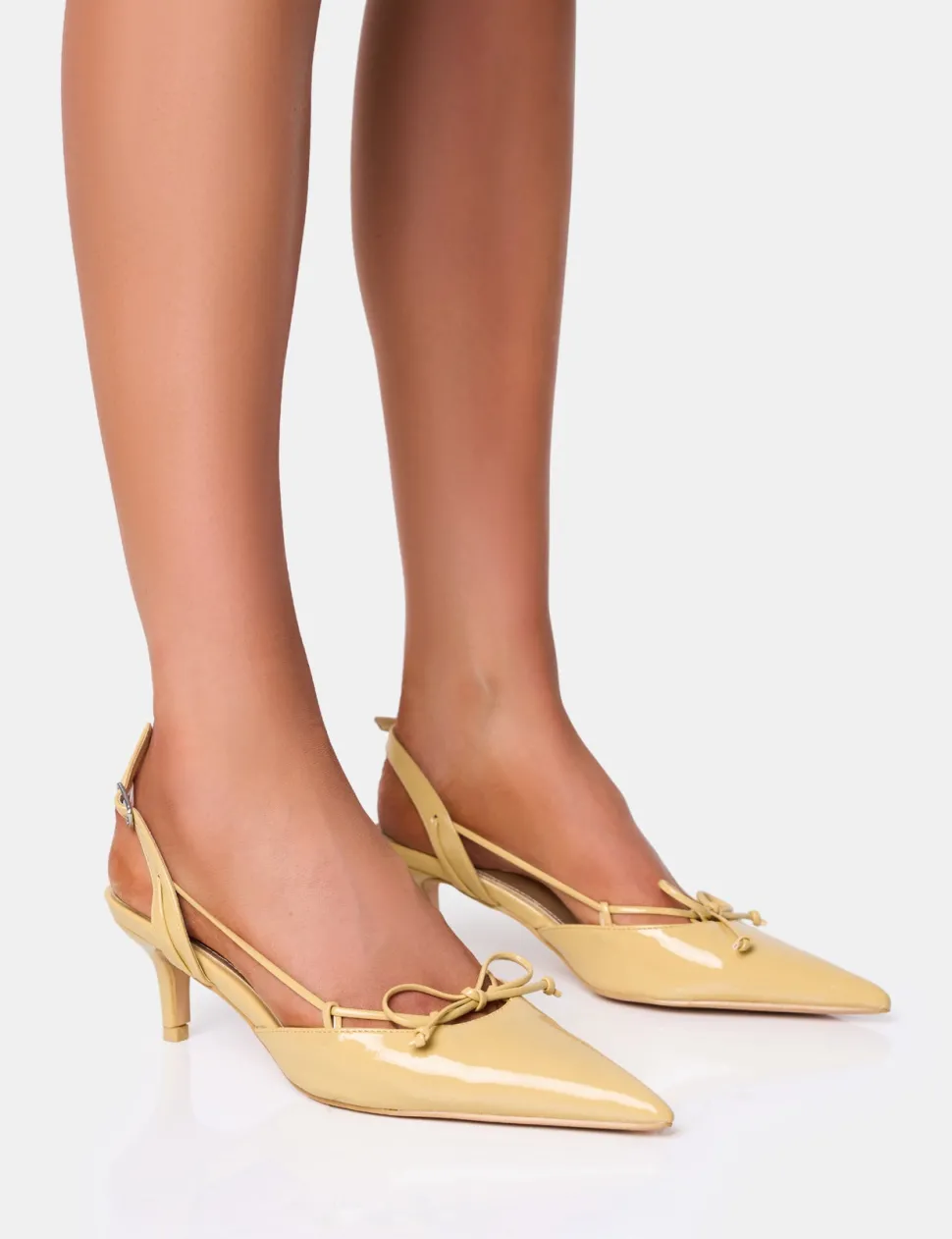 Sale Rai Custard Cream Bow Detail Slingback Court Mid Heels Wide Fit Heels | Wide Fit Heels