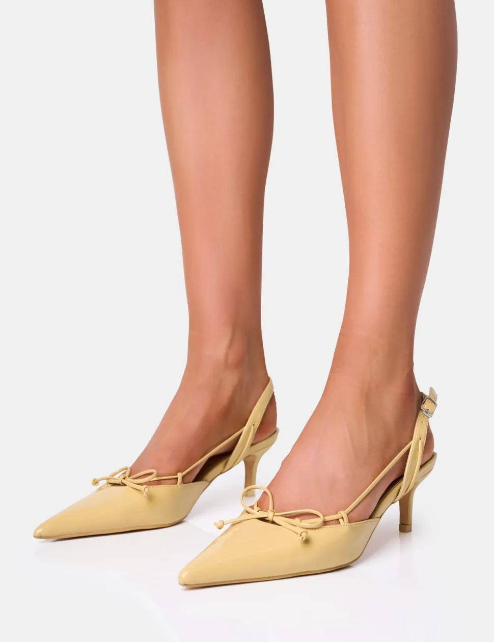 Sale Rai Custard Cream Bow Detail Slingback Court Mid Heels Wide Fit Heels | Wide Fit Heels