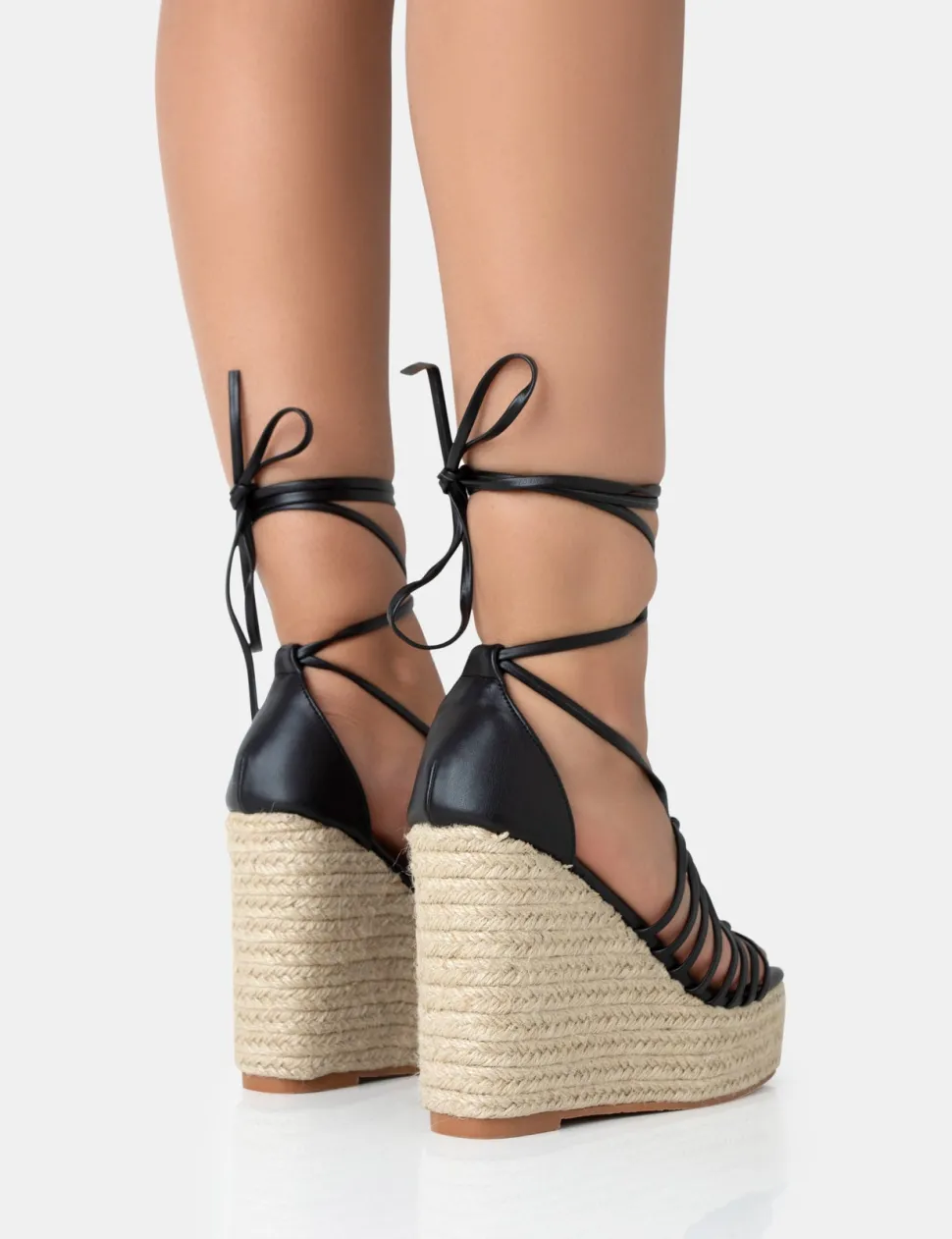Online Reece PU Knot Strap Lace Up Raffia Wedge Heels Wedges | Lace Up Heels