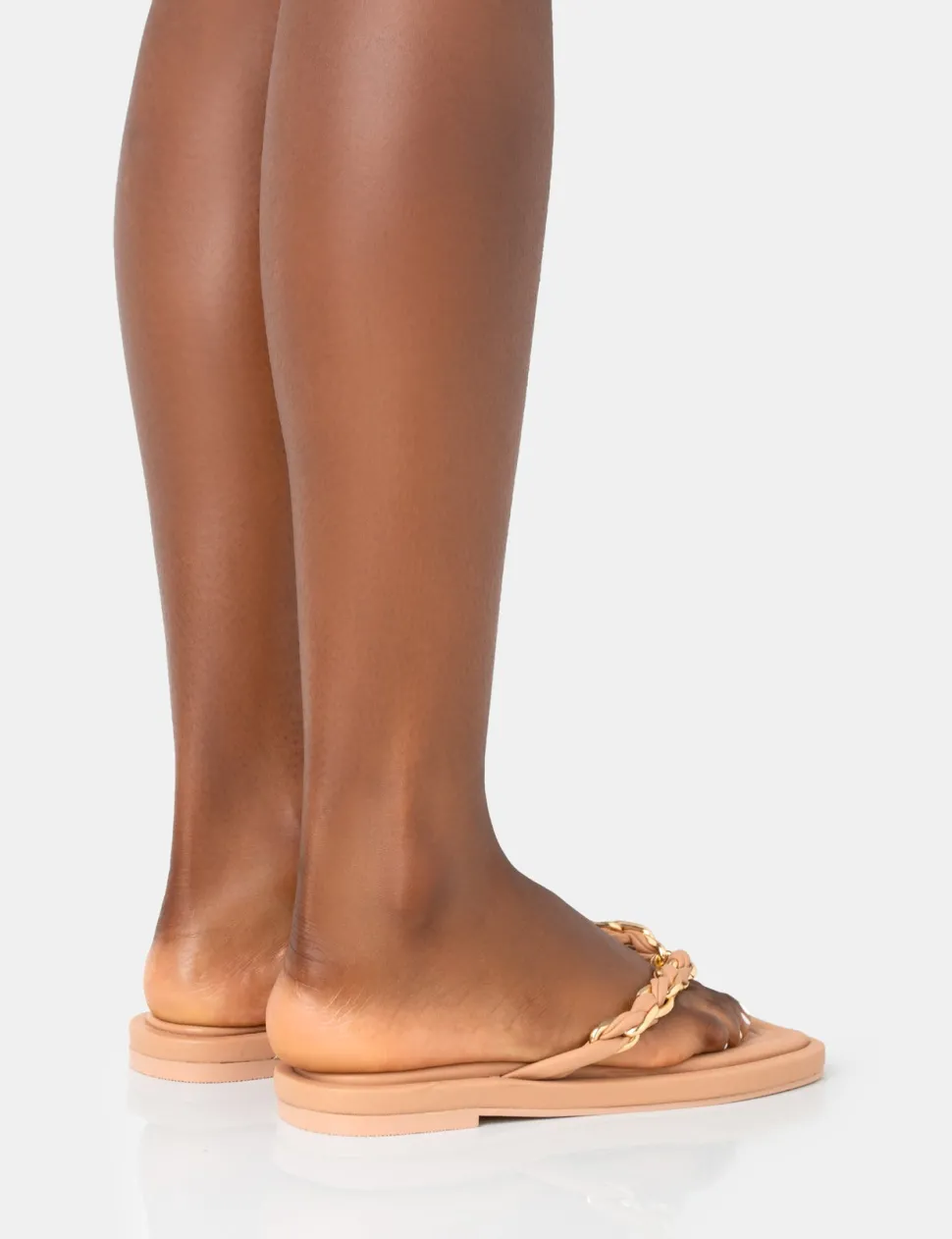 Cheap Retreat Nude PU Chain Strap Flip Flop Sandals Flats