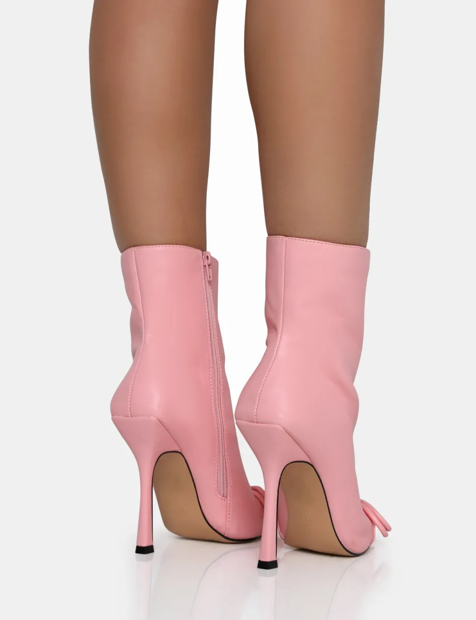 New Rhia Pu Bow Pointed Toe Stiletto Ankle Boots 4" Heels | Pink Heels