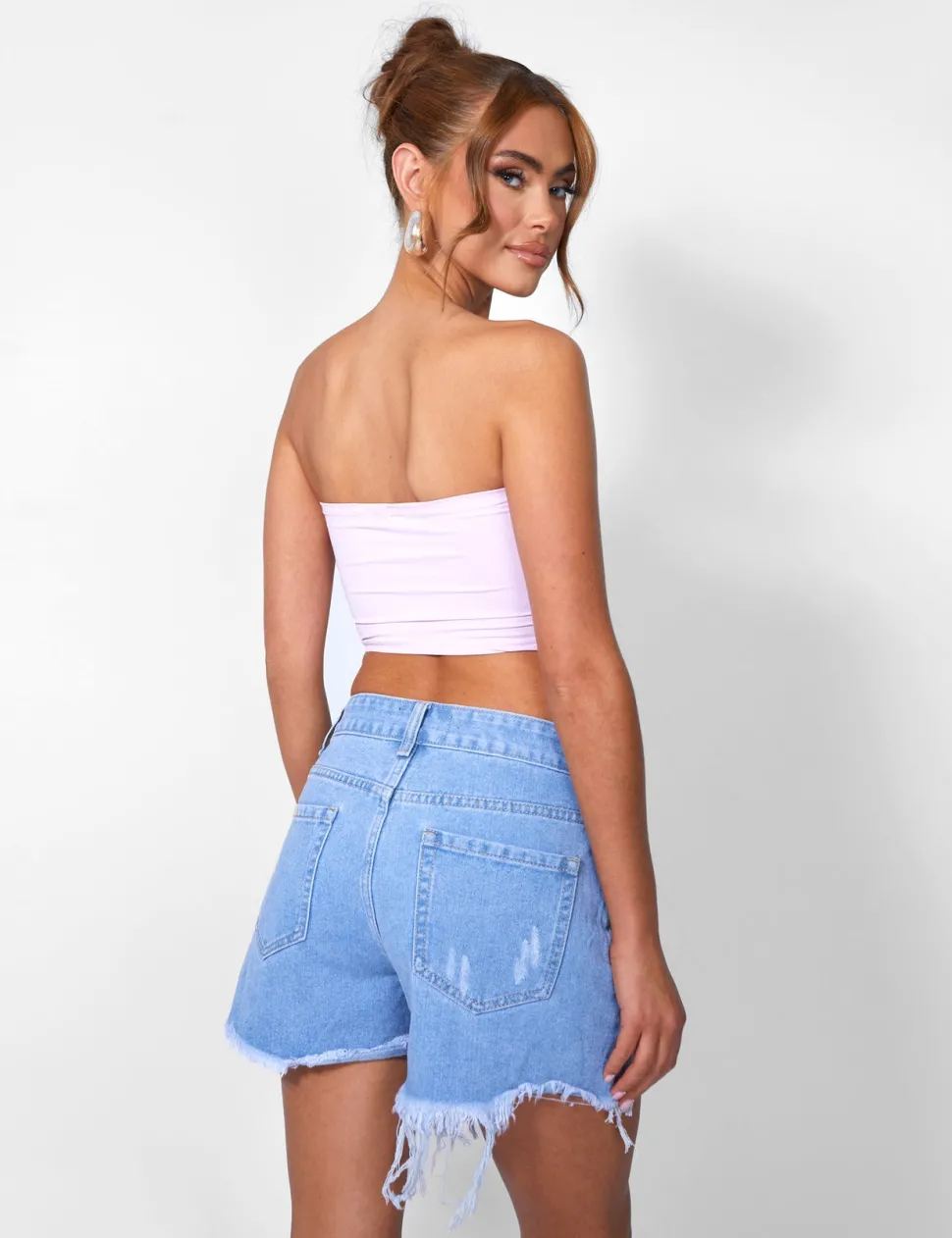 Cheap Ripped Denim Short High Waisted Blue Wash Shorts